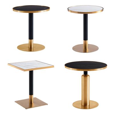 China Restaurant table coffee milk tea shop marble rock dish extendable italian western veneered table stainless steel for sale