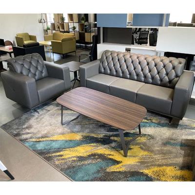 China Modular Hot Selling Design Office Furniture Simple Modern Gray Leather PU Office Sofa Set for sale