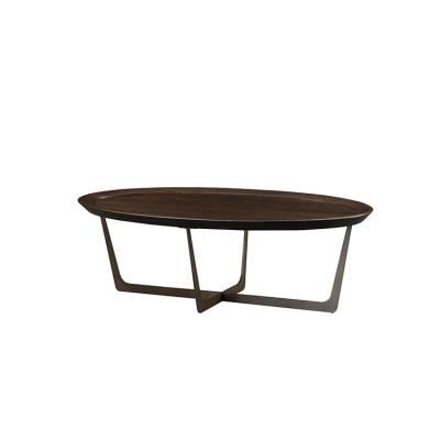 China America Office Furniture Extendable Luxurious European Style Walnut Veneer Iron Frame 2 Sizes Oval And Round Coffee Table for sale