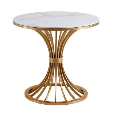 China Creative Small Negotiating Round Table Iron Side Apartment Marble Extendable Table Nordic Simple Reception Living Room Coffee Table for sale