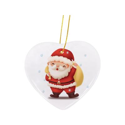 China Double Sides Printing Custom Double Sides Printing Blank Heart Sublimation Ceramic Christmas Tree Decoration Blank Ornament for sale