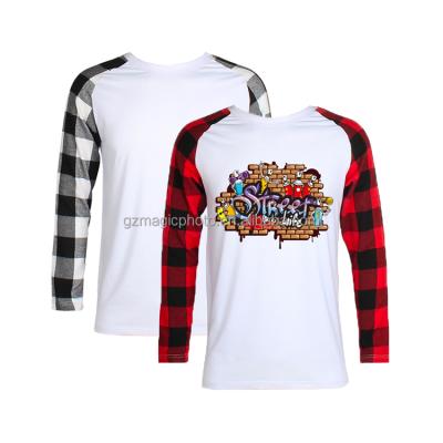 China US Size DIY Sublimation White Buffalo Plaid Christmas T-Shirts Custom Wholesale Eco-Friendly Long Sleeve for sale