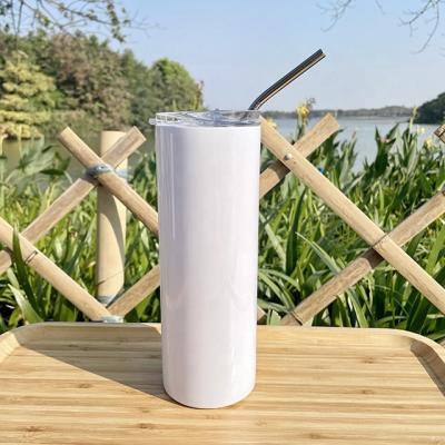 China Sublimation Viable 20 oz Straight Rocker Arm Double Walls Stainless Steel White Lean Tumbler With Lid And Straw for sale