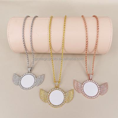 China The Mask Angel Wings Round Jewelry Necklace Fashion Sublimation Necklace for sale