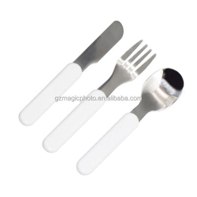 China Plain White Custom Sublimation Stainless Steel Children's Cutlery Set for sale