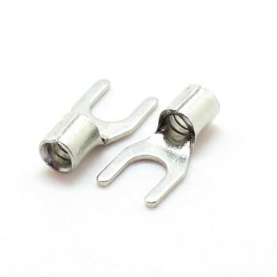 China Corrosion Resistance SNB Series Copper Brass Electrical Wire 22-10AWG Connectors Non-Insulated Fork Spade Crimp Cable Crimp Terminals for sale