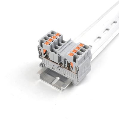 China Wire Connecting PT 2.5 Nylon Pluggable Feed Through Screwless Wire Connector Quick Mount Electrical Push In Spring Cage Din Rail Terminal Blocks for sale