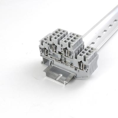 China Wire Connecting STTB 2.5 Power Through Din Rail Terminal Blocks Multi Level Spring Cage Double Layer Terminal Block Double Level Embedding for sale