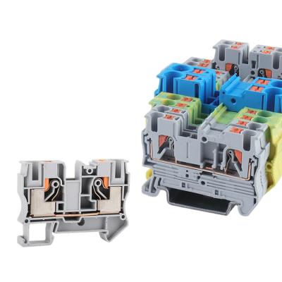 China Wire Connecting PT 10 mm Feed Through Screwless Pluggable Wire Connector Spring Cage Quick Push In Din Rail Mounting Terminal Block for sale