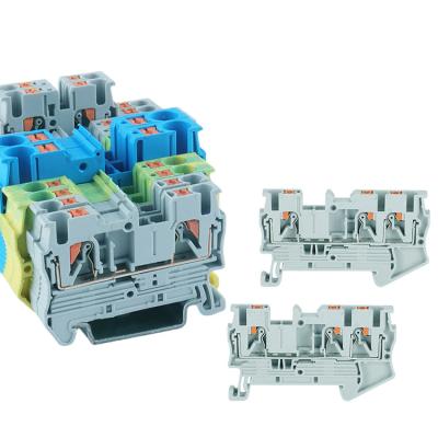 China Wire Connecting PT 2.5-TWIN 3 Conductor Multi Level Feed Through Installation Copper Recess Twin DIN Rail Feed Through Spring Terminal Block for sale