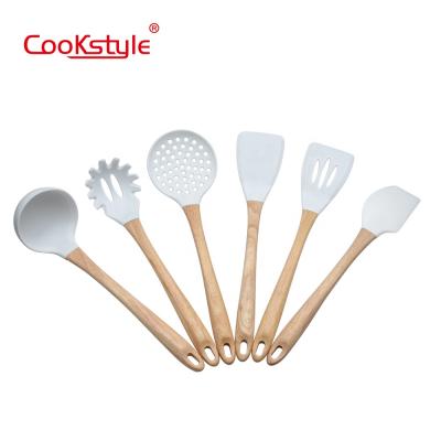 China 2021 Sustainable Top Sales Silicone Kitchen Utensils Set With Wooden Handle For Cooking Utensils for sale