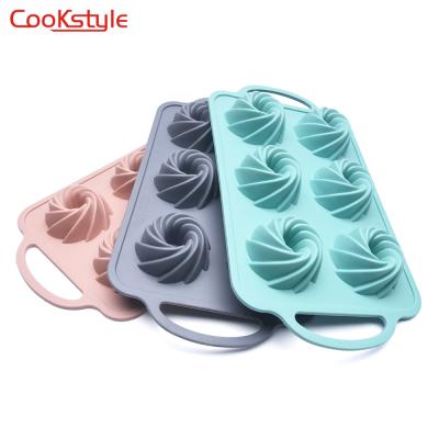 China Inner Sustainable Sun With 201 Steel Ring 6 Cavity Flower Shape Silicone Cake Mold DIY Cake Mold More Stable for sale