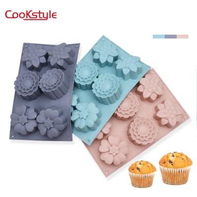 China Viable Hot Sales 6 Cups Food Grade Silicone Nonstick BPA Free Silicone Cupcake Pan Roll Mold With Silicone Baking Cups for sale