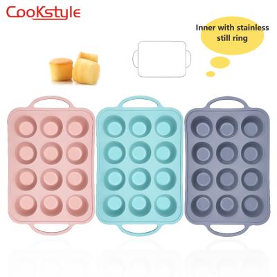 China Viable 12 Cup Silicone Bun Cake Mold Inner With 201 Always Ring Nonstick European Grade Silicone With Quick Releas Silicone Mold for sale