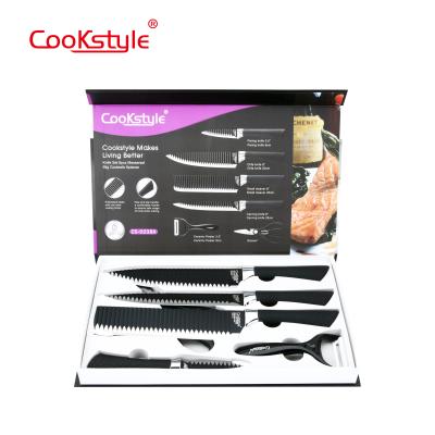 China Viable Most Popular 6 Pcs Embossing Blade Stainless Steel Kitchen Knife Set With Nonstick Coating for sale