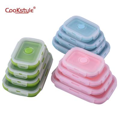 China 4 Compartments Collapsible Fresh Keep Food Grade Silicone Baby Food Crisper Container Food Bowl For Kids for sale