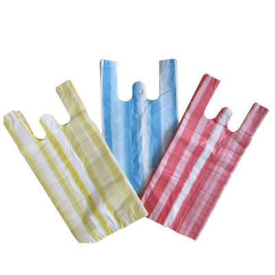 China Disposable Cheap HDPE Stripe Printing Plastic T-shrit Bag for sale