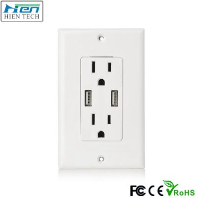 China Smart ID 4.8A USA Wall Socket With 2 USB Outlets for sale