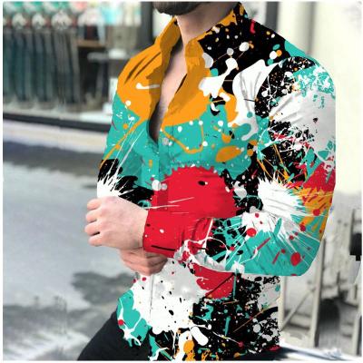 China 2022 New European Hawaiian Autumn Border Men's Floral Long-sleeved T-shirt Cardigan Anti-pilling Waist Print For Men for sale