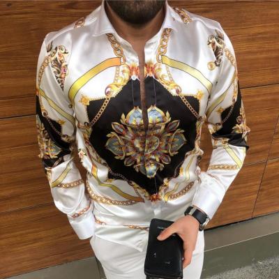 China 2022 New European Hawaiian Autumn Border Men's Floral Long-sleeved T-shirt Cardigan Anti-pilling Waist Print For Men for sale