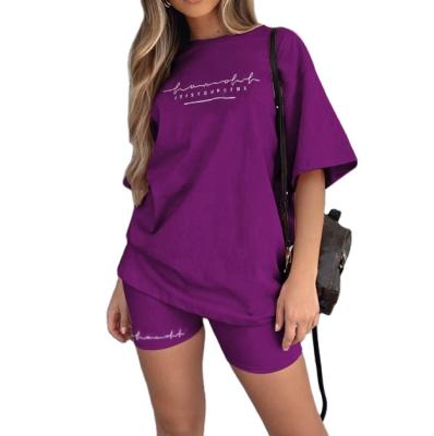 China 2022 QUICK DRY Women's Street Sportswear 2-Piece Biker Shorts Oversized T-Shirt Set for sale