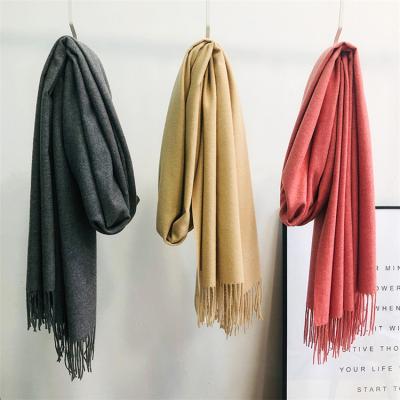 China Eco-friendly Cashmere Scarf Autumn And Winter Pure Color Imitate Cashmere Thicken Warm Annual Meeting Customized LOGO Shawl Scarf Women for sale