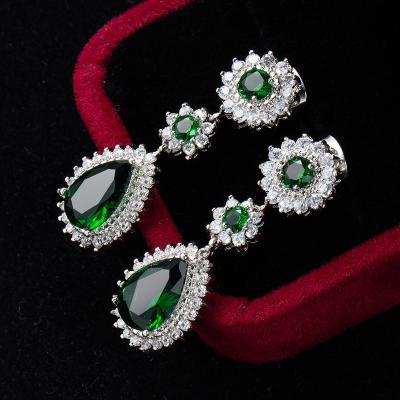 China 2021 Female Amazon Earrings New Zircon Earrings Green Green Environmentally Friendly Jewelry Gold Plated Long Earrings for sale