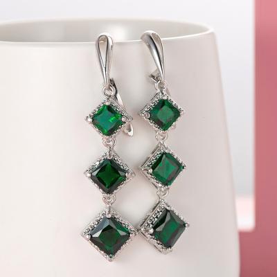 China Newest Eco Friendly Bohemian Earrings Fashion Green Earrings Zircon Exaggerated Long Earrings For Women for sale