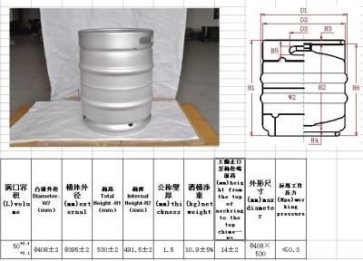 China 50L Euro Standard Empty Beer Barrels With Polish Surface D*H 408*532mm en venta