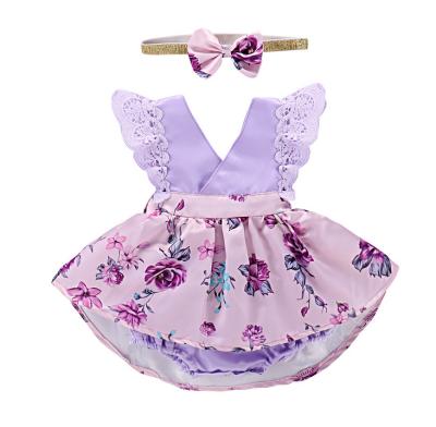 China Cute Lace Floral Ruffle Romper Summer Cotton Baby Girl 100% Newborn Dress Romper for sale