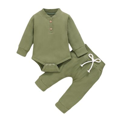 China Casual Newborn Baby Autumn Rompers Long Sleeves Solid Cotton Clothing Unisex Newborn Costume for sale