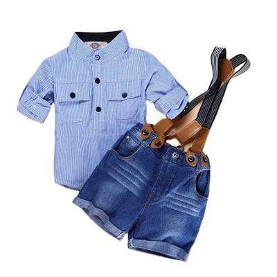 China Cool Summer Stripe Shirts Overalls Pants Baby Clothes Sets Baby Boy Clothes Factory for sale