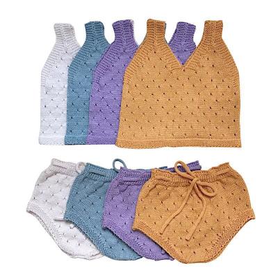 China 100% Cotton Knitted Kids Girl Knitted 2pcs Set Crop Tops and Short Babies Sweaters 0-3M for sale