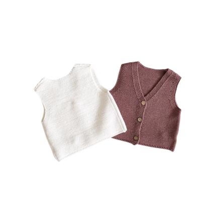 China Breathable Children's Vest Plain Color 100% Cotton Baby Boy Girls Spring Knitted Cardigan Vest for sale