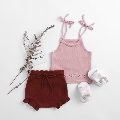 China Breathable Autumn Boutique OutfitsSlip Baby Spring Top And Ruffle Edge Shorts Baby Knit Set for sale