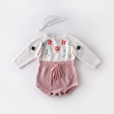 China Full Sleeve Infants and Toddler Autumn Winter Sweater Full Sleeve Flower Embroidery Babies Knit Romper for sale