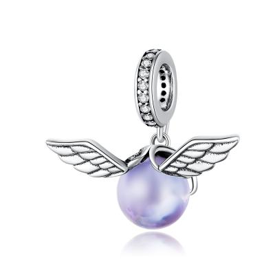 China New Cute Purple Fairy Ball 925 Silver Pendant With Wings Set With Glass Beads Beads SCC1598 for sale