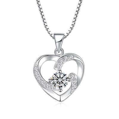 China Wholesale Price P1817 Zircon 925 Sterling Silver Heart Shape Pendant Necklace Women CLASSIC Cheap Jewelry for sale