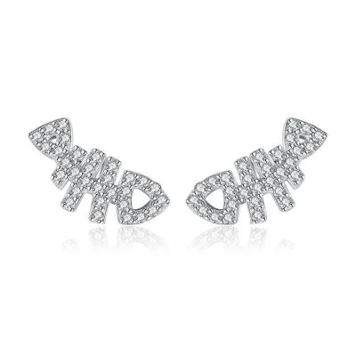 China Other BAGREER SCE421 Fashion 925 Sterling Silver Cute Fish Bone Stud Earrings With Zircon for sale