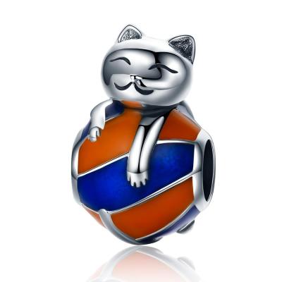 China The Other Cute Smiling Cat Charm Colorful Enamel Silver Beads for sale