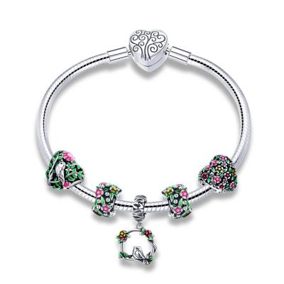 China BAGREER SCB804 Silver Top Quality Exquisite Colorful Flower Pattern Spring Branch Field With Custom Bird Bangles And Charm Bangle for sale