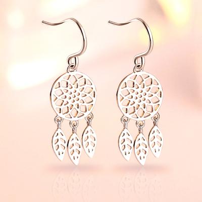 China Cute dream S925 sterling silver net earrings ladies leaf pendant tassel earrings temperament earrings accessories for sale