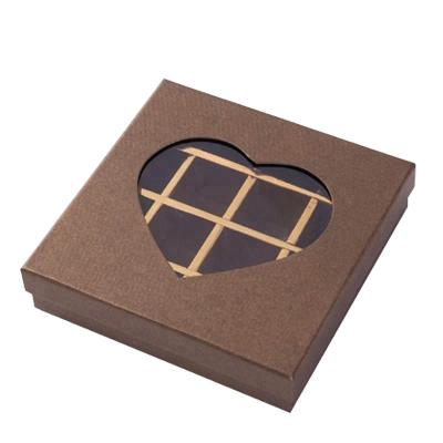 China Handmade Eco - Friendly Special Brown Chocolate Packaging Paper Box With Heart Shaped Window for sale