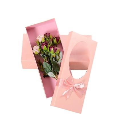 China Recycled Materials Box Matte Pink Box Rigid Flower Custom Rigid Luxury Paper Packaging Gift Box With PVC Window for sale