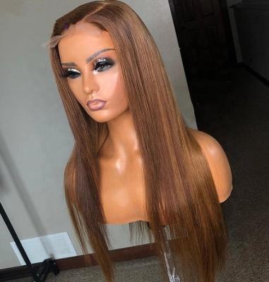 China Silky Straight 100% Wave Virgin Hair #4 Brown Color Invisible Knots Lace Up Wigs 5x5 HD Lace Closure Wigs Pre Plucked Natural Hairline for sale