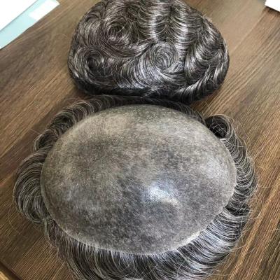 China #1b50 Wave #1b50 Men's Skin Poly Hairpiece Indian Style Human Hair Toupee Natural Low Gray Replacement Hairpiece For Men for sale