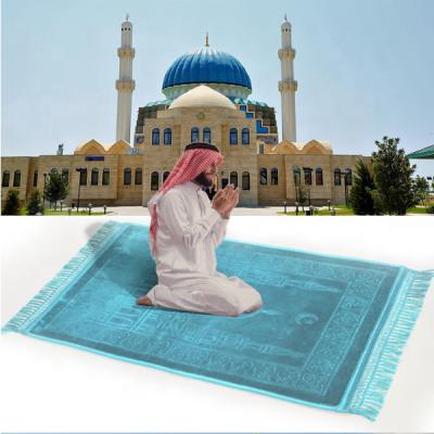 China Gray Rascher Worship Anti-Slip Blanket With Tassel Embossed Prayer Blanket Muslim Worship Blanket for sale