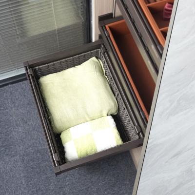 China With Soft Close Slide Wardrobe Accessories Pull Out Rattan Storage Basket With Damping Slide for sale