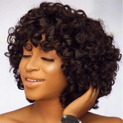 China Pink Curl 180 Density Funmi Hair Double Drawn Wigs, Short Bob Wigs With Bangs, Unprocessed Fringe Glueless Curly Wig For Black Women for sale