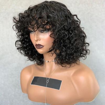 China Pissy Curl Bang Wigs Wholesale Hair,Brazilian Curly Fringe Hair Wig For Black Women,100% Human Hair Virgin Wigs Cuticle Aligned for sale